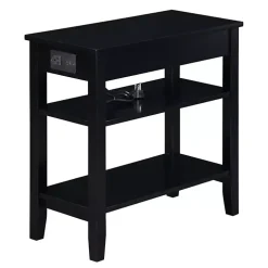 Black 2-Shelf Charging Accent Table