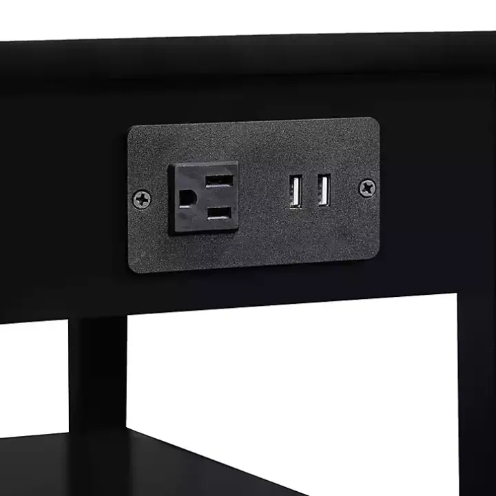 Black 2-Shelf Charging Accent Table