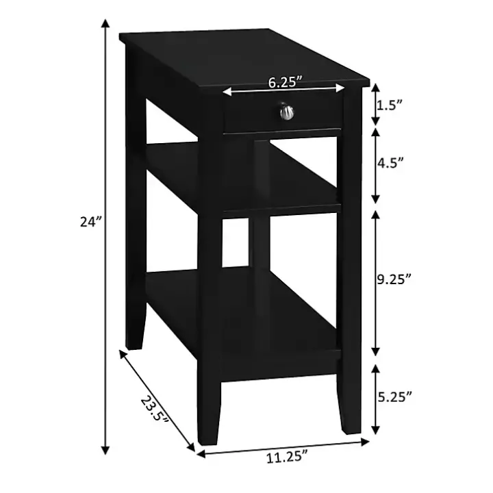 Black 2-Shelf Charging Accent Table
