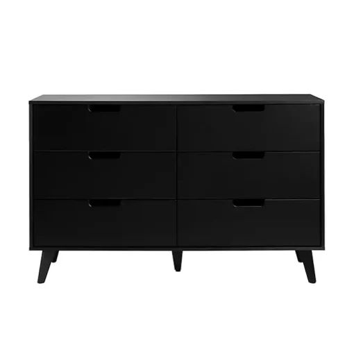 Black Simple Grooved Handle 6-Drawer Dresser