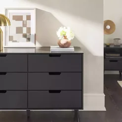 Black Simple Grooved Handle 6-Drawer Dresser