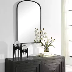 Black Simple Round Top Wall Mirror