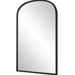 Black Simple Round Top Wall Mirror