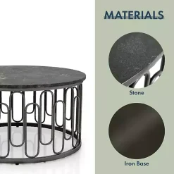 Black Stone and Metal Geometric Coffee Table