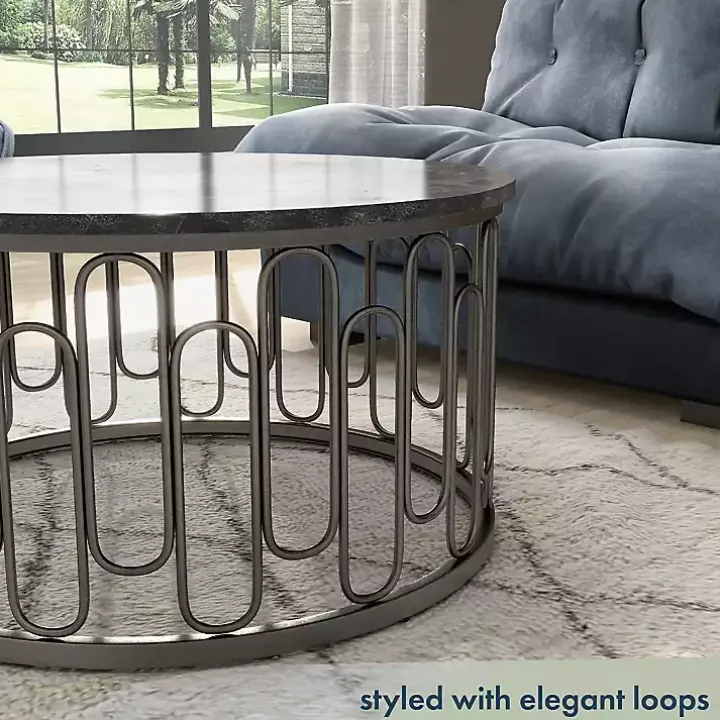 Black Stone and Metal Geometric Coffee Table
