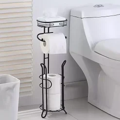 Black Toilet Paper Storage Stand with Basket