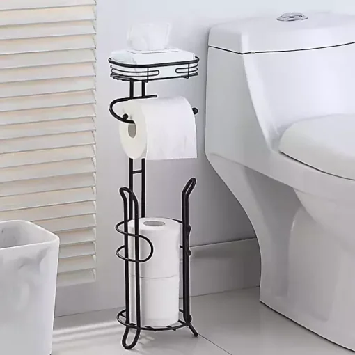 Black Toilet Paper Storage Stand with Basket