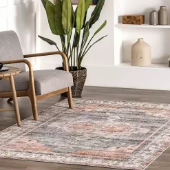 Black Vintage Motif Washable Area Rug, 8x10