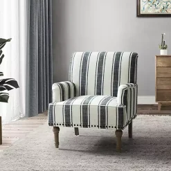 Black White Stripe Upholstered Accent Chair
