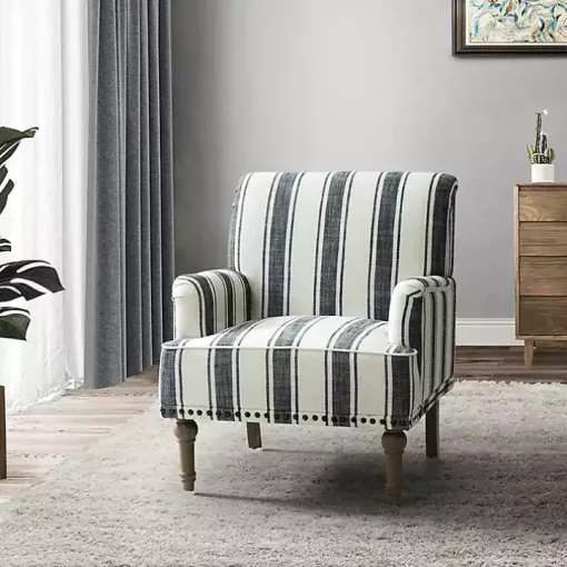 Black White Stripe Upholstered Accent Chair