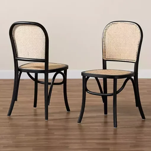 Black Wood & Rattan Bree Dining Chairs, Set of 2
