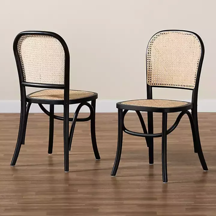 Black Wood & Rattan Bree Dining Chairs, Set of 2