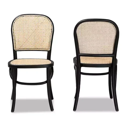 Black Wood & Rattan Bree Dining Chairs, Set of 2