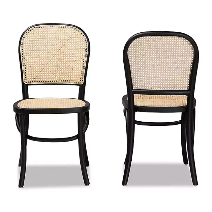 Black Wood & Rattan Bree Dining Chairs, Set of 2