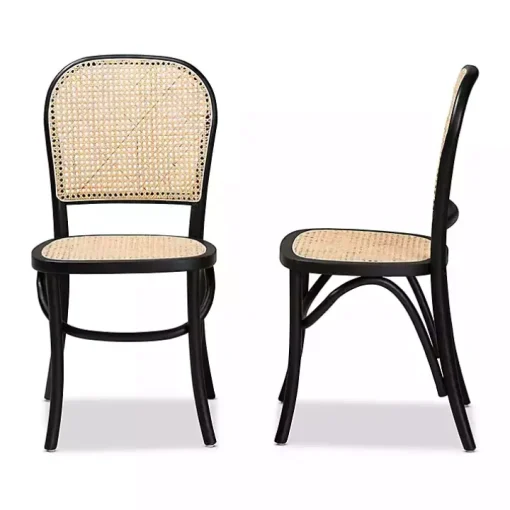 Black Wood & Rattan Bree Dining Chairs, Set of 2