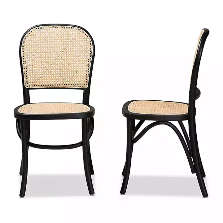 Black Wood & Rattan Bree Dining Chairs, Set of 2