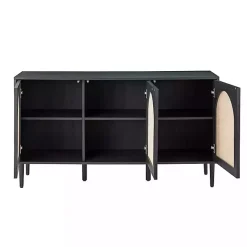Black Wood and Cane Arched Sideboard Cabinet