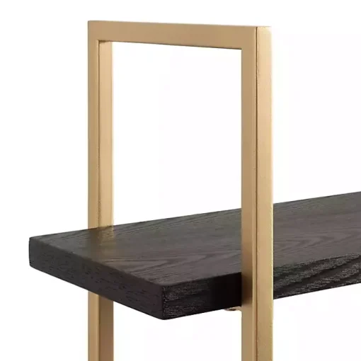 Black Wood and Gold Metal Leigh Wall Shelf
