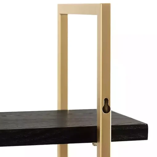 Black Wood and Gold Metal Leigh Wall Shelf