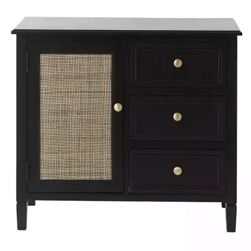 Black Wood and Natural Rattan Cabinet