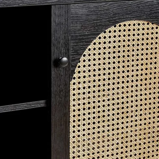 Black Wood and Rattan 2-Door Sideboard