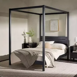 Black Wood Canopy Full Bed