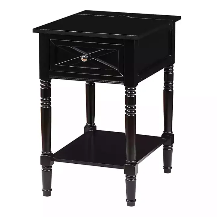 Black Wood Charging Traditional Accent Table