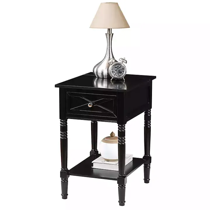Black Wood Charging Traditional Accent Table