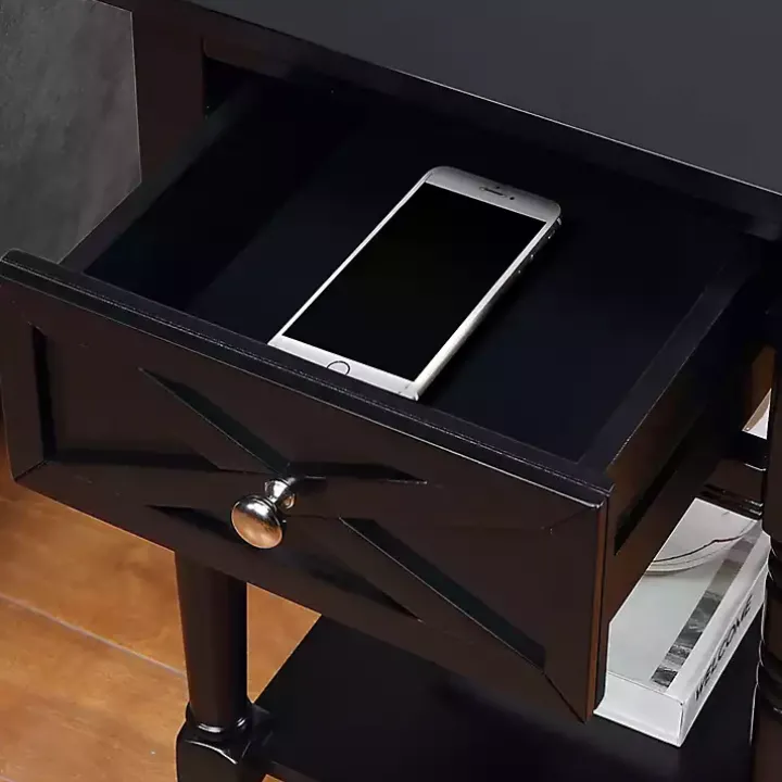 Black Wood Charging Traditional Accent Table