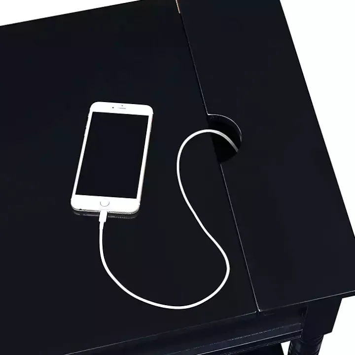 Black Wood Charging Traditional Accent Table