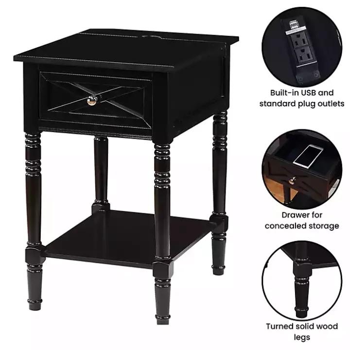 Black Wood Charging Traditional Accent Table