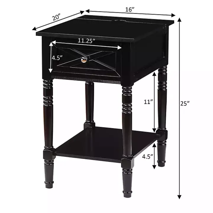 Black Wood Charging Traditional Accent Table
