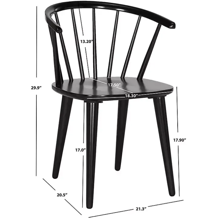 Black Wood Curved Spindle Dining Chairs, Set of 2