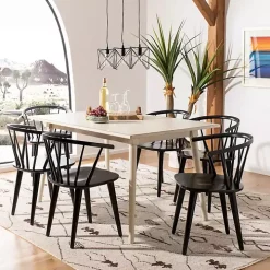 Black Wood Curved Spindle Dining Chairs, Set of 2