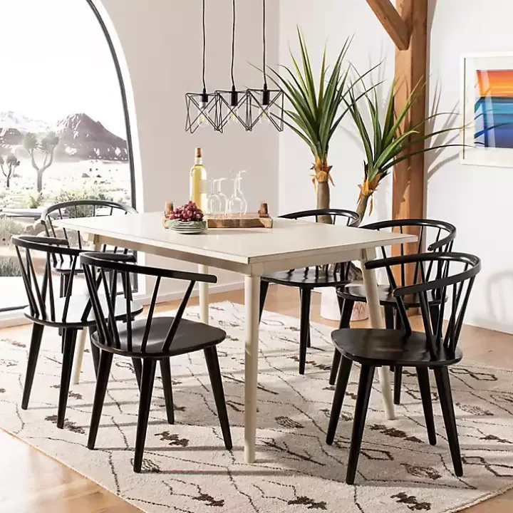 Black Wood Curved Spindle Dining Chairs, Set of 2