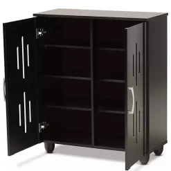 Black Wood Cut-Out Shoe Storage Cabinet