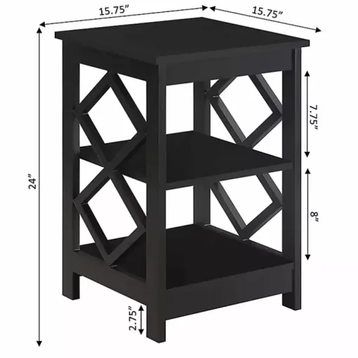 Black Wood Diamond 2-Tier Accent Table