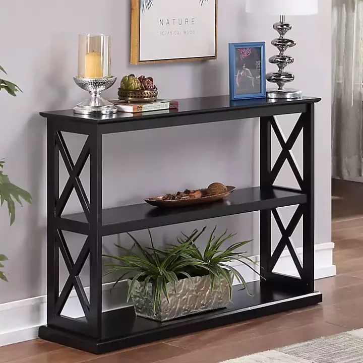 Black Wood Double X Sides Console Table