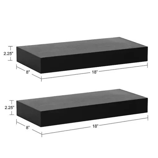Black Wood 2-pc. Floating Shelves, 18 in.