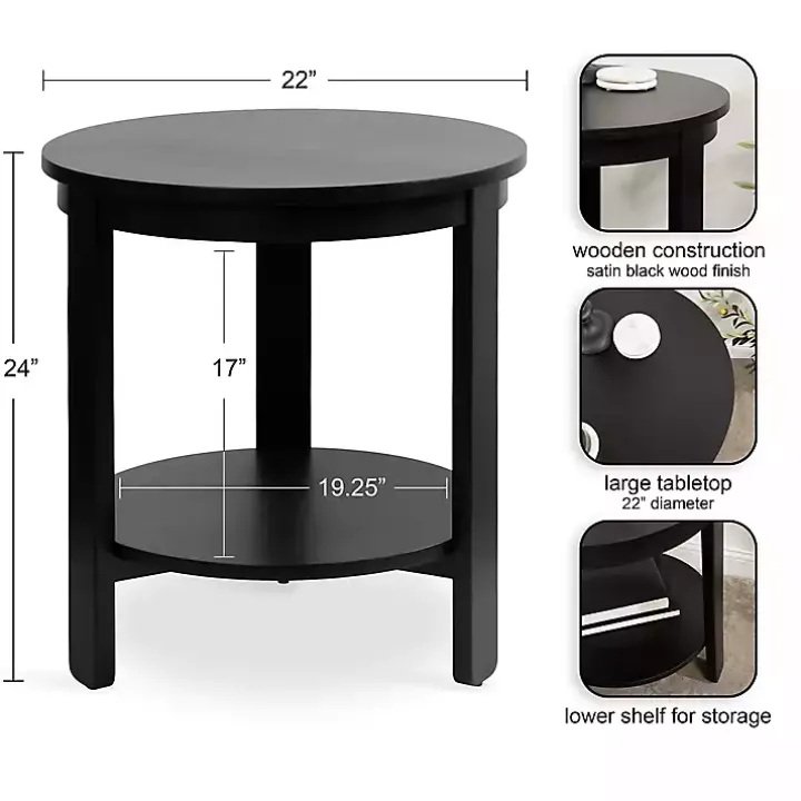 Black Wood Round Ford Accent Table