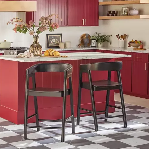 Black Wood Rounded Modern Counter Stool