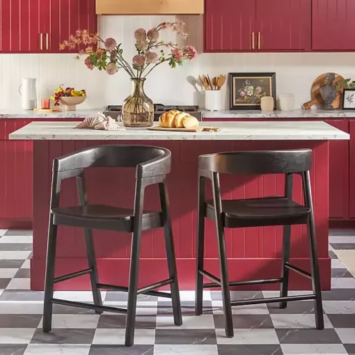 Black Wood Rounded Modern Counter Stool