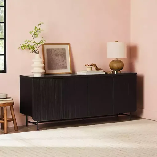 Black Wood Scandinavian 4-Door Sideboard