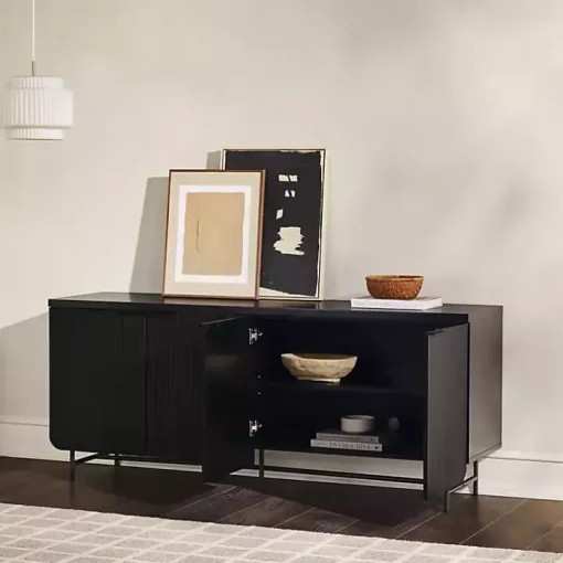 Black Wood Scandinavian 4-Door Sideboard
