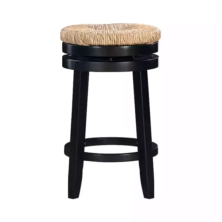 Black Wood Seagrass Seat Swivel Counter Stool