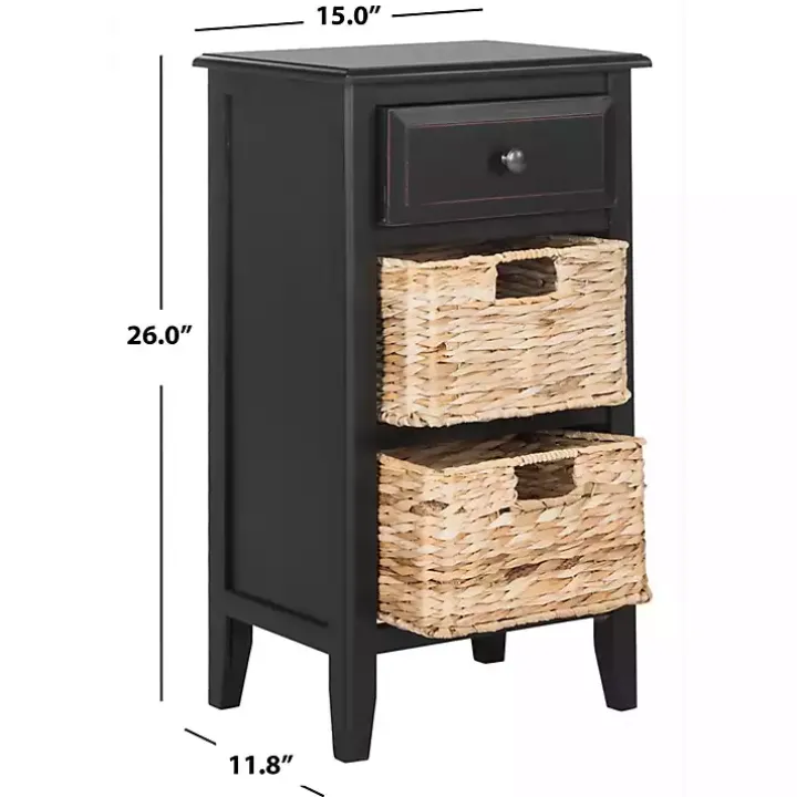 Black Wood Side Table with Baskets