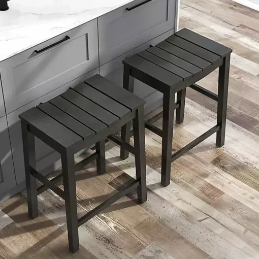Black Wood Whitcombe Counter Stools, Set of 2