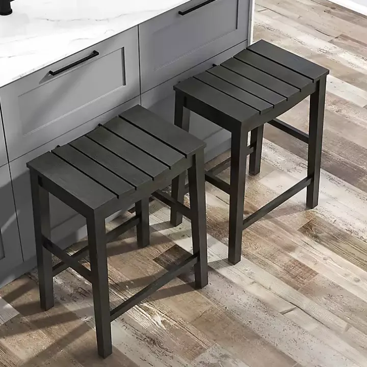 Black Wood Whitcombe Counter Stools, Set of 2