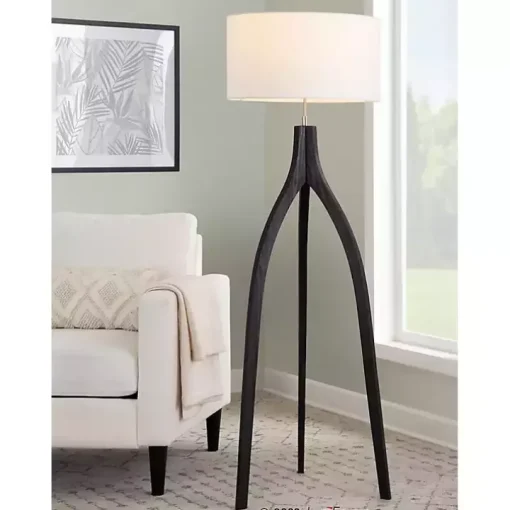 Black Wood Wishbone Floor Lamp