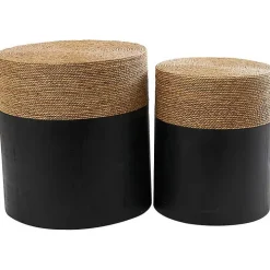 Black Wood Wrapped Rope Accent Tables, Set of 2